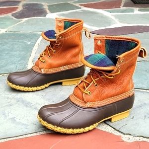 L.L.Bean  Tartan plaid tumbled  leather  duck boots